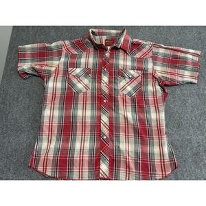 Vintage Men's XLarge  Rustler X-Long Tails Short Sleeve‎ Plaid Shirt Pearl Snap